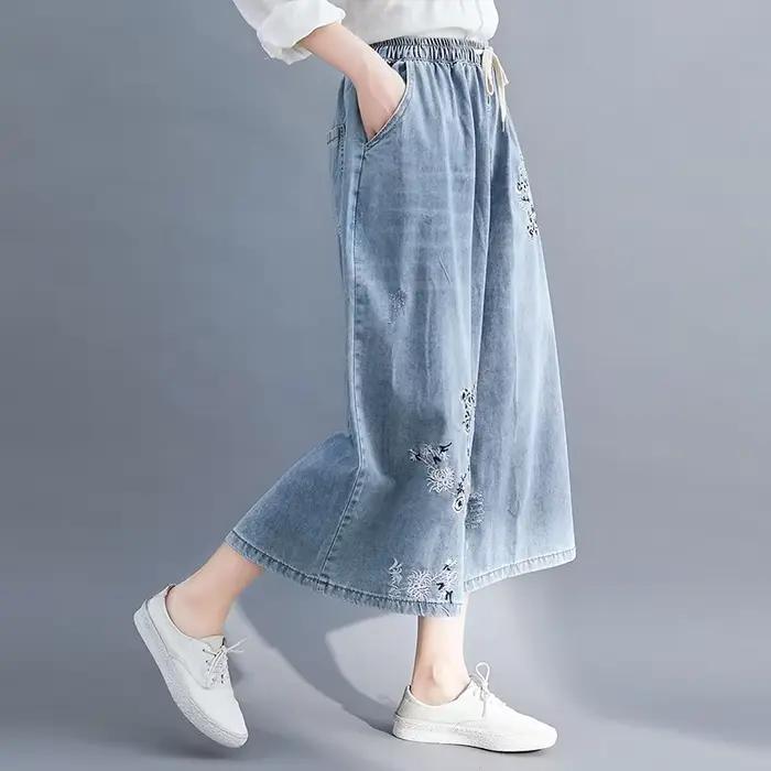 Jean taille haute à jambes larges pour femmes