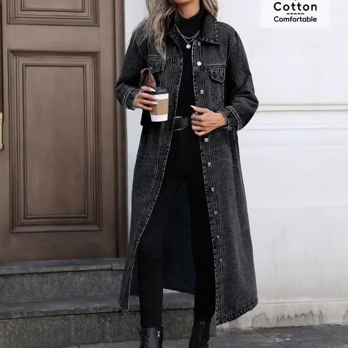 Manteaux en Denim Moto Biker Jeans pour femmes vestes longues poche manches