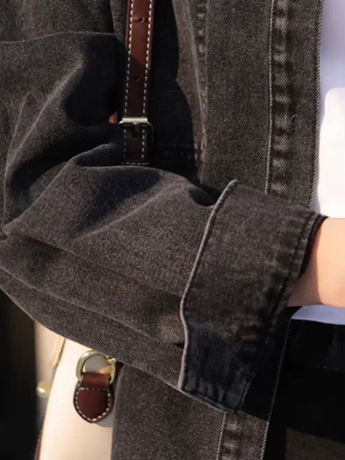 Chemises en Denim Vintage noires fines pour femmes