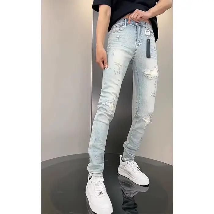 Nouveau coréen vêtements de luxe haute qualité jean pour hommes mode coupe ajustée crayon pantalon avec trous été