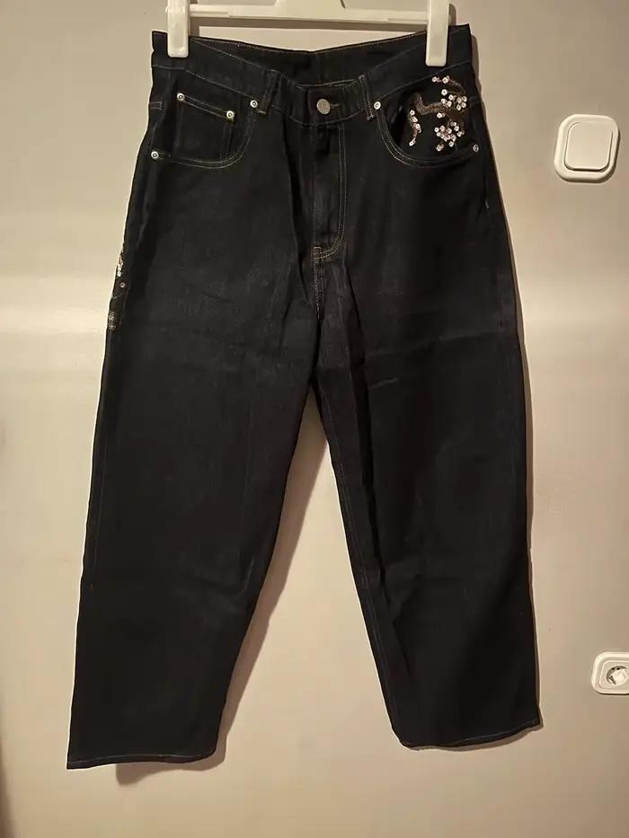 Jean noir Slim à jambe droite unisexe