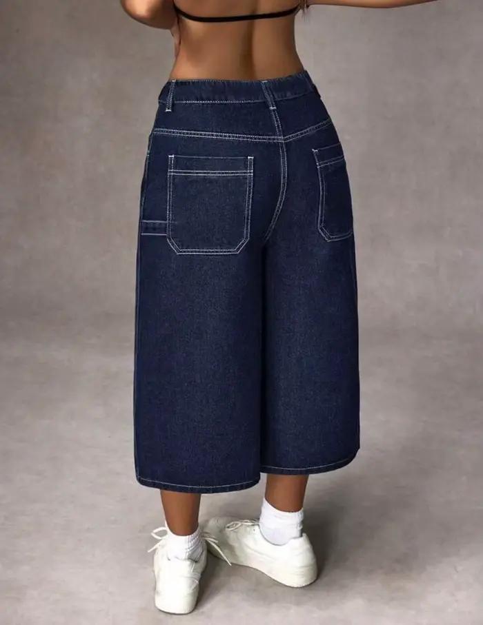 Jean Capri bleu foncé rétro à boucle réglable