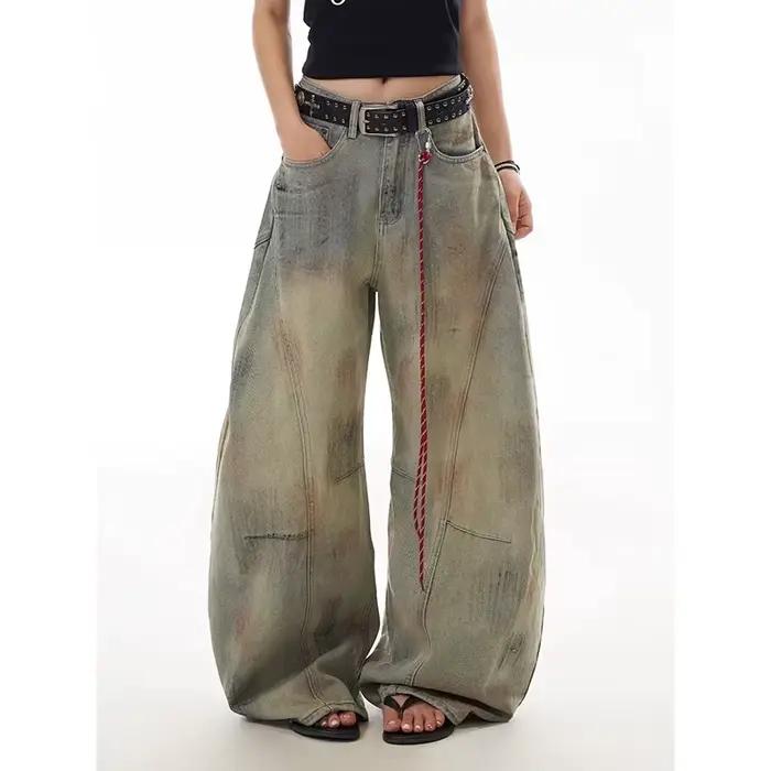 Jean bleu femme Hip-hop mode Vintage Streetwear Y2K jambe large