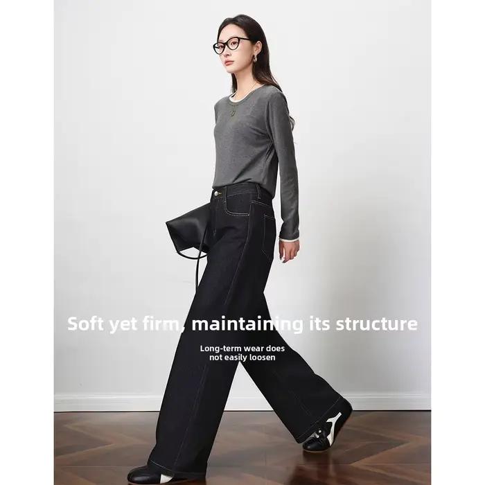 OLrain 2026 Printemps Femme Jean Bleu Ample Taille Haute Couvrant les Hanches Décontracté pour le Quotidien Pantalon Palazzo O58CA003191