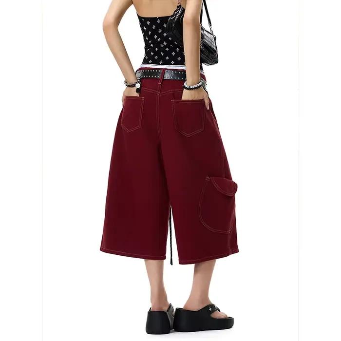 Jean baggy brodé bleu Y2K pour femme