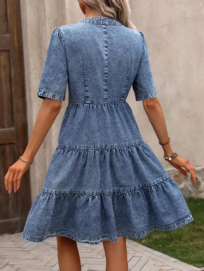 Robe en jean vintage délavée à volants pour femme