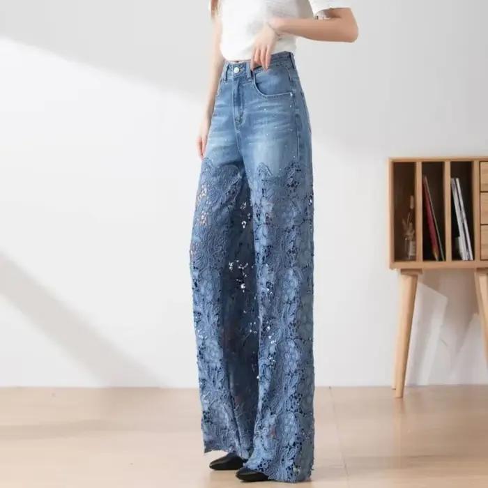 Pantalon évasé denim vintage pour femmes élégance décontractée automne hiver style moderne polyvalence ajustement ample droit
