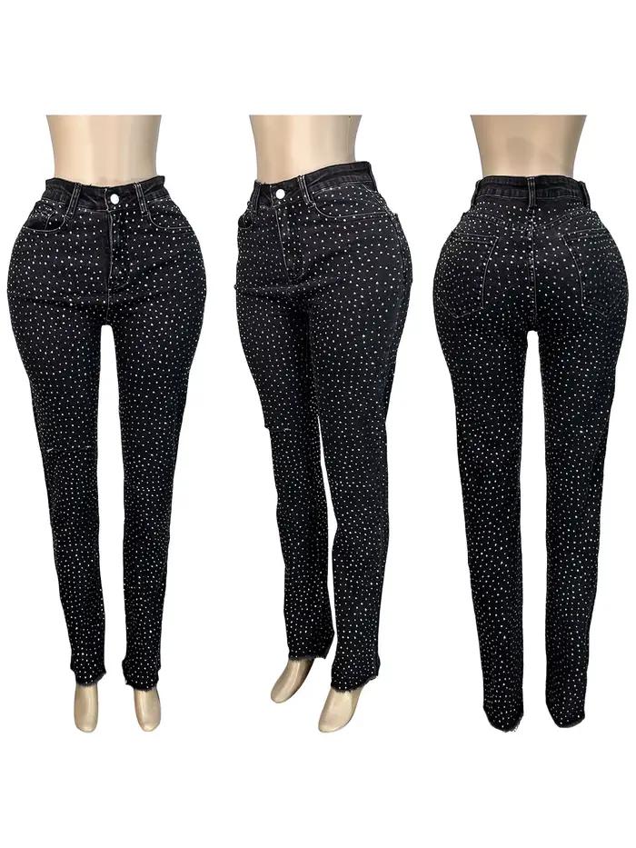 Pantalon en jean brillant avec strass