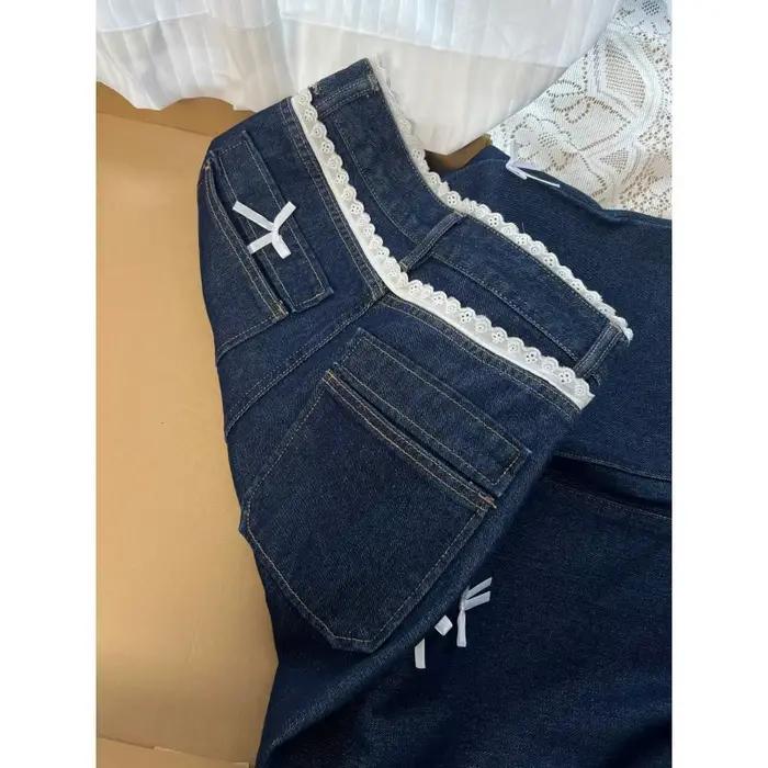 Nouveau produit été 2026 : Jean droit ample pour femme avec taille en dentelle
