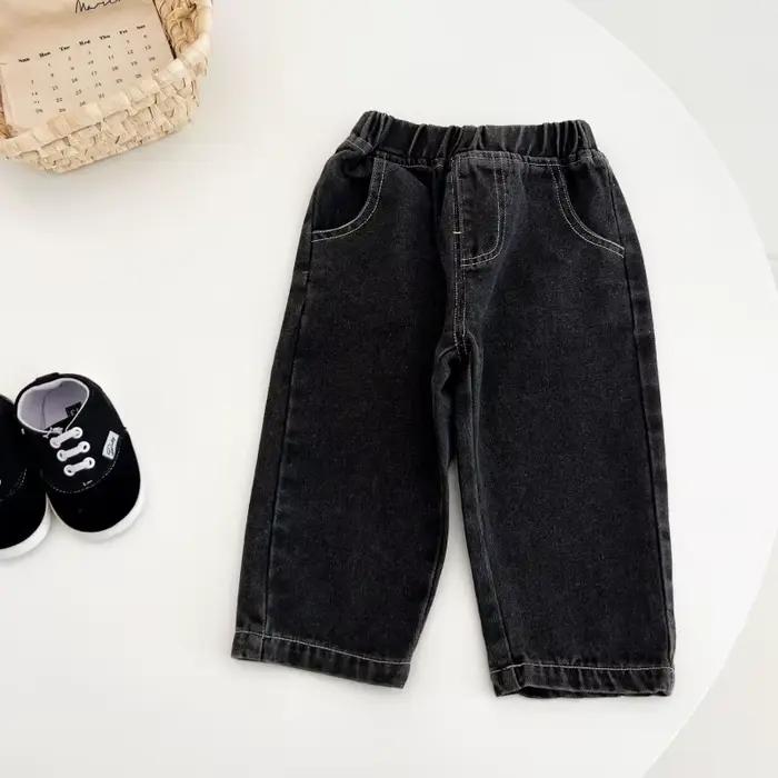 Jeans unis sans entrejambe pour garçons et filles, pantalons polyvalents en pur coton, et pantalons longs tendance pour le printemps et l'automne