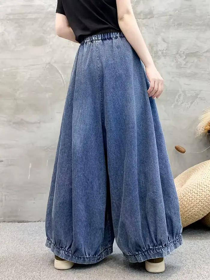 Amax luluE été femmes mode jean à fleurs surdimensionné Denim pantalon dames ample décontracté Vintage broderie jambe large Pantalons