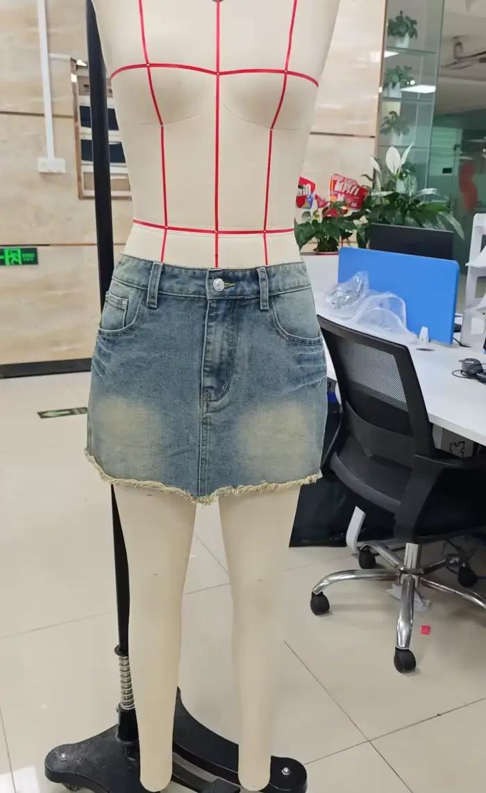 Hirigin Mini-jupe en jean taille basse pour femme
