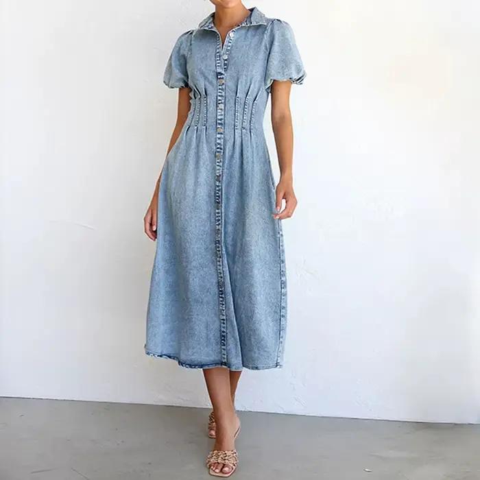 Robe chemise en jean délavé chic pour femme