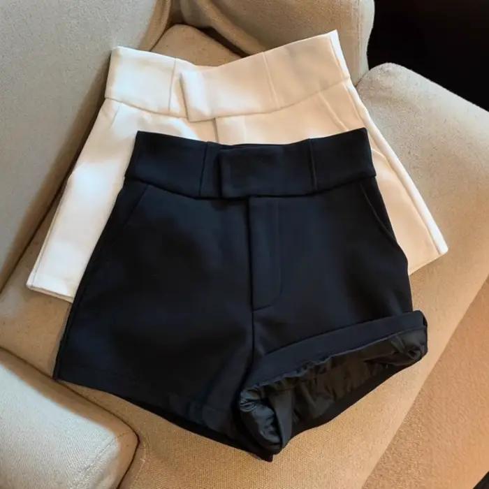 Pantalon large blanc taille haute pour femme, style décontracté, coupe droite, automne-hiver, style urbain, en polyester