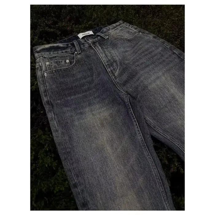 Jean délavé coupe ample bootcut style vintage dégradé coucher de soleil festival japonais en bambou taille haute jambe droite