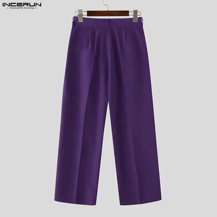 Pantalon homme INCERUN décontracté en polyester couleur unie boutonné vintage ample pour streetwear quatre saisons occasions décontractées