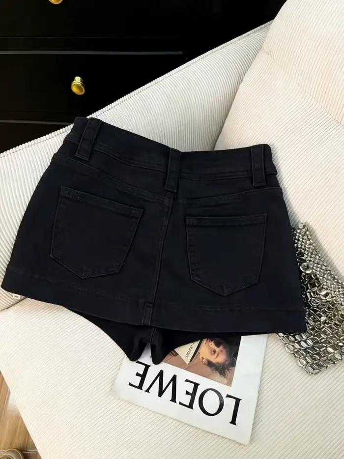 Jupe-short en jean taille haute kaki avec fermeture éclair