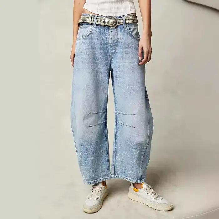 Jean maman Denim femme pantalon à jambes larges longueur cheville poches de lavage taille moyenne en détresse Y2k Streetwear haute rue ample 2025