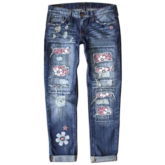 Jean femme imprimé pantalon droit Denims longueur cheville