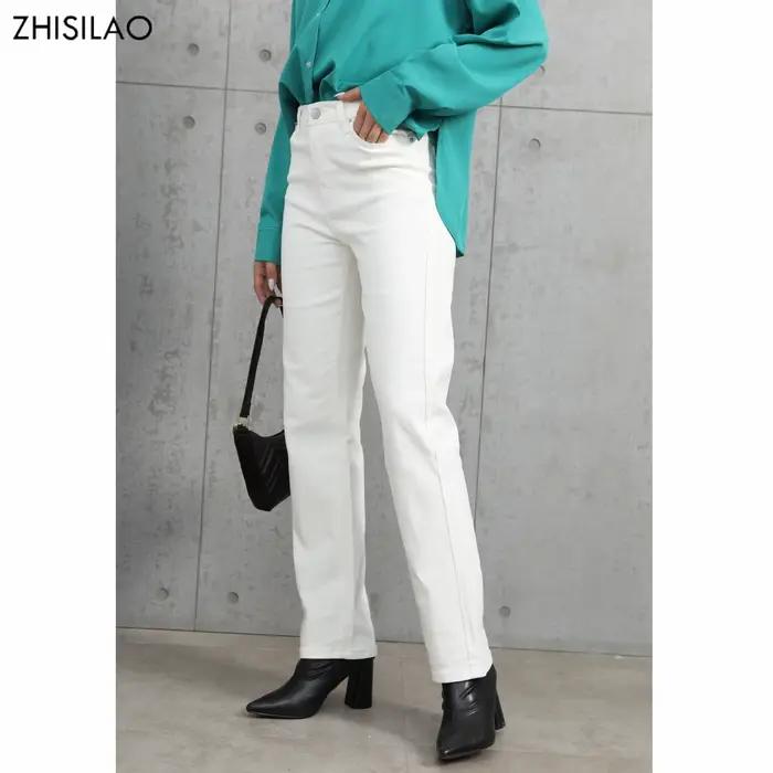 Jean Vintage Blanc ZHISILAO Pantalon Femme Style Urbain Haute Qualité Coton Polyester Élasthanne Occasions Spéciales