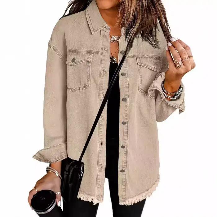 Femmes lavé Denim chemise veste femme revers à manches longues simple boutonnage manteau 2025 décontracté Streetwear