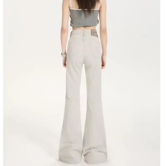 Jean évasé gris taille haute pour femme