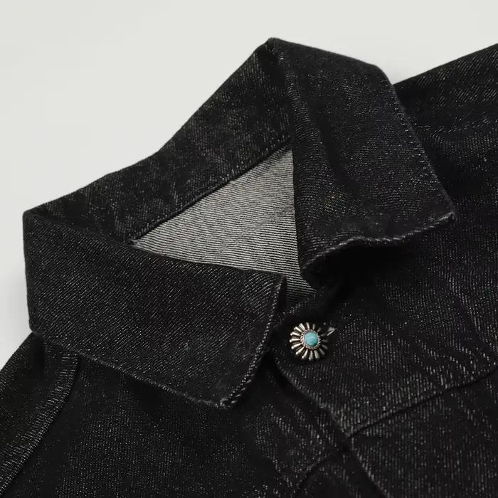 Veste en jean vintage pour homme avec boucle aviateur et boutons turquoise