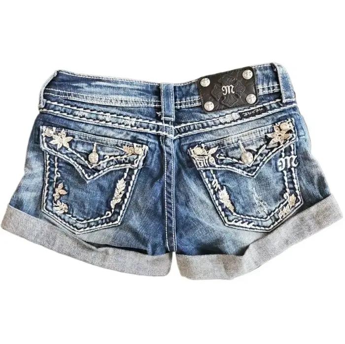 Short en jean délavé rétro britannique et américain pour femmes
