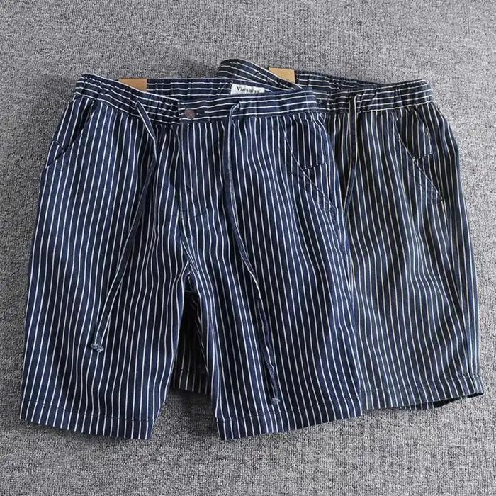 Short en jean rayé vintage pour homme, coupe adt, entrejambe de cinq pouces