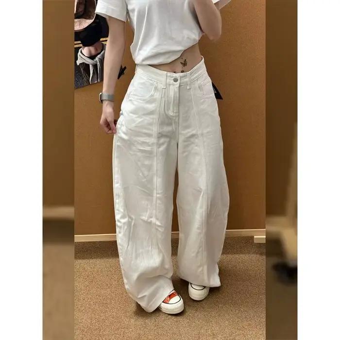 Jean blanc ample femme style streetwear pantalon baggy confortable printemps automne occaions décontractées