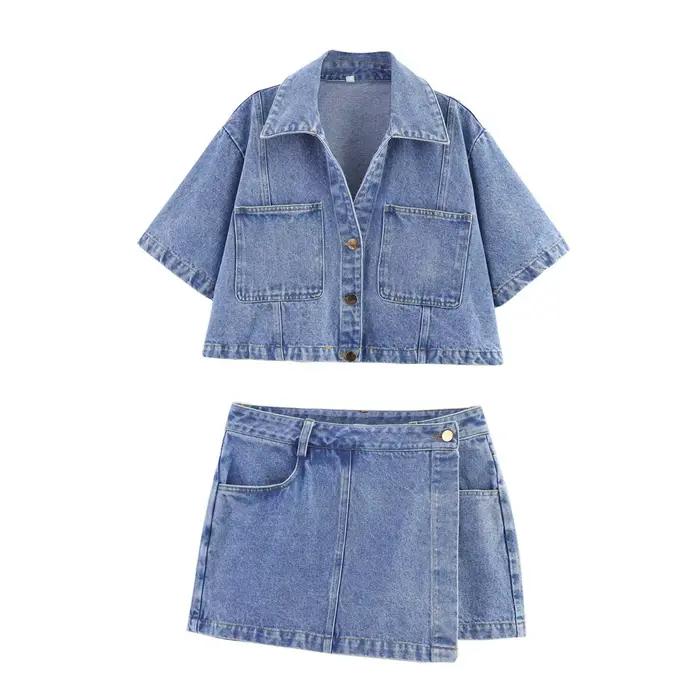 Ensemble jupe courte style denim rétro pour femme