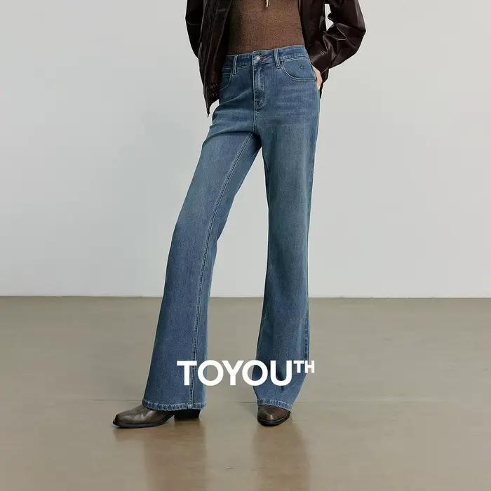 TOYOUTH femmes jean 2025 automne nouveau asymétrique coupe ajustée minceur Stretch Bootcut pantalon