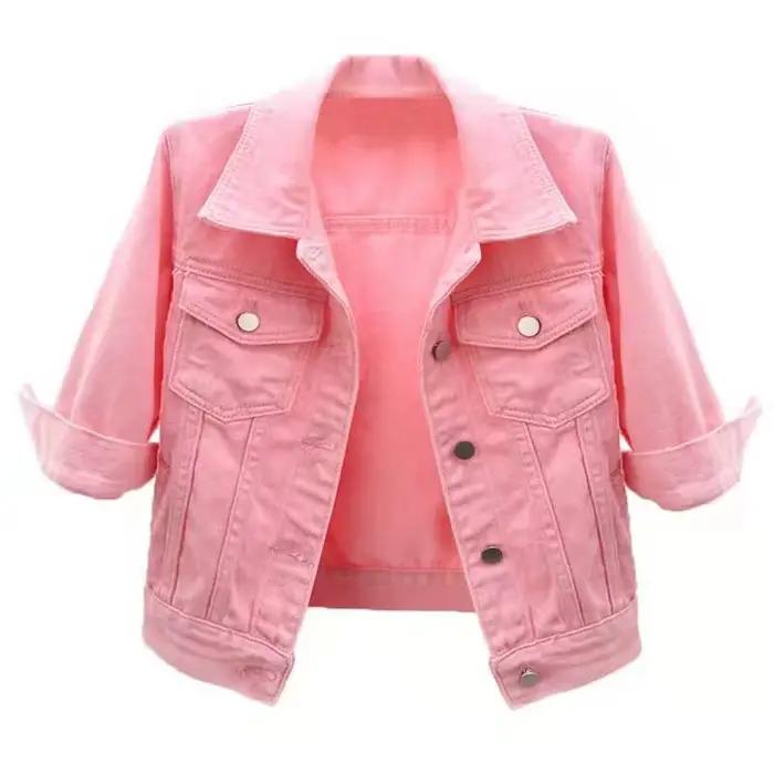 Femmes Denim veste printemps automne manteau court rose Jean vestes décontracté hauts violet jaune