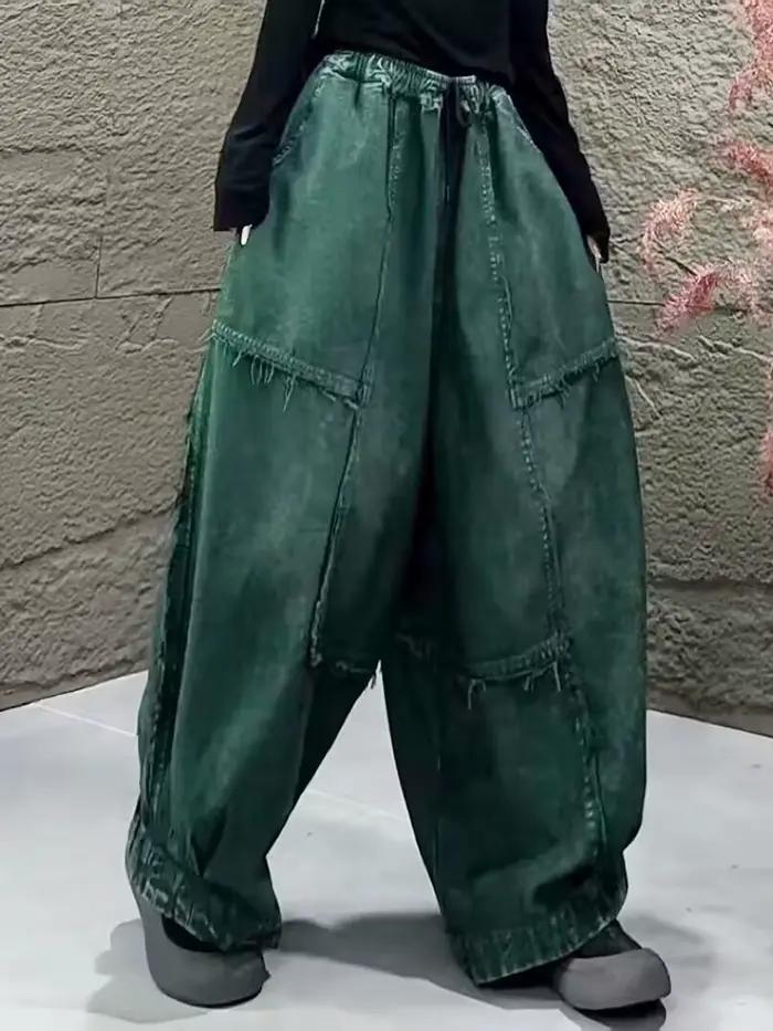 Amax LuluE coréen hiver mode jean femmes ample Vintage Design Denim jambe large pantalon classique loisirs taille