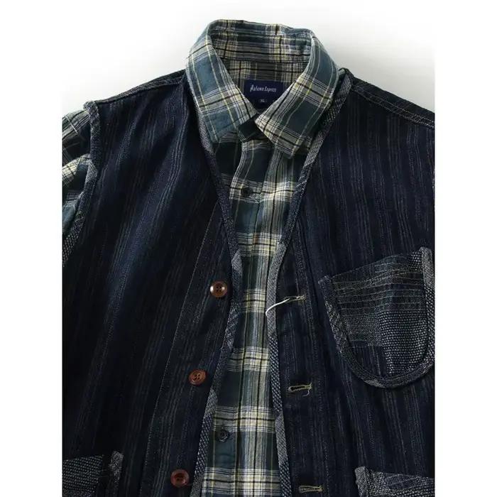 Gilet en jean patchwork style rétro Hong Kong pour homme – Chic décontracté