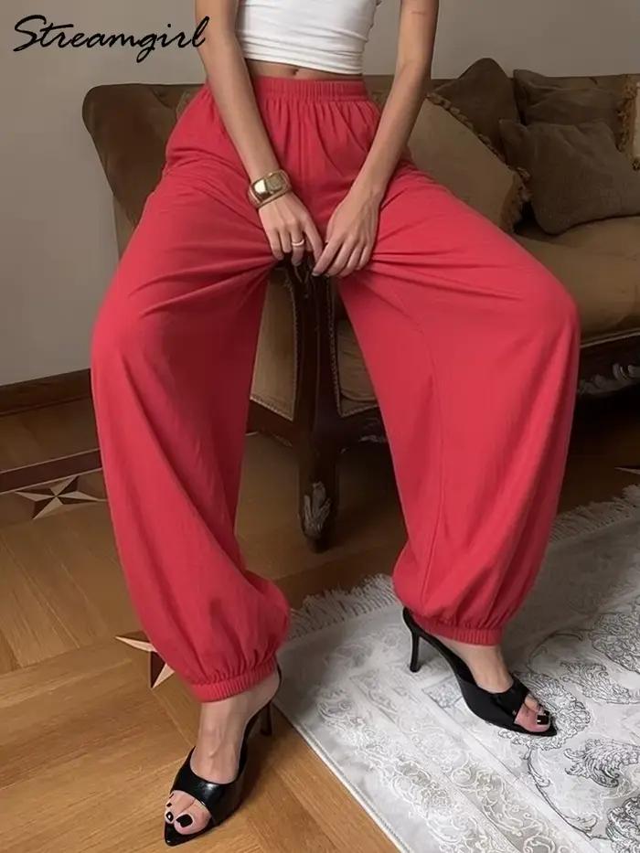 Pantalon Streamgirl rouge ample en coton pour femme
