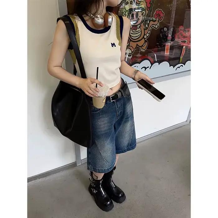 Shorts en jean délavé style boyfriend rétro américain pour femme, collection été années 2000, inspirés du style Harajuku, polyvalents pour toutes les occasions estivales