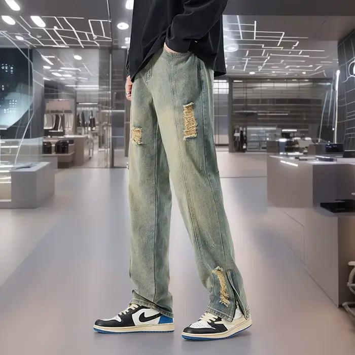 Jean d'été taille moyenne à jambes droites pour hommes