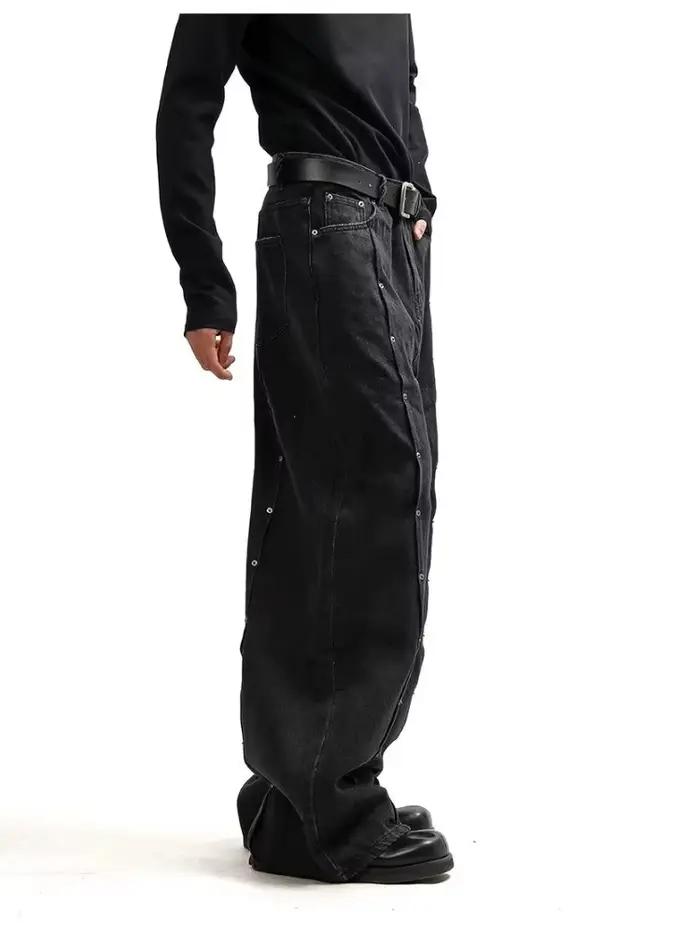 2026 Pantalon Homme Noir Plissé Style Y2K avec Rivets