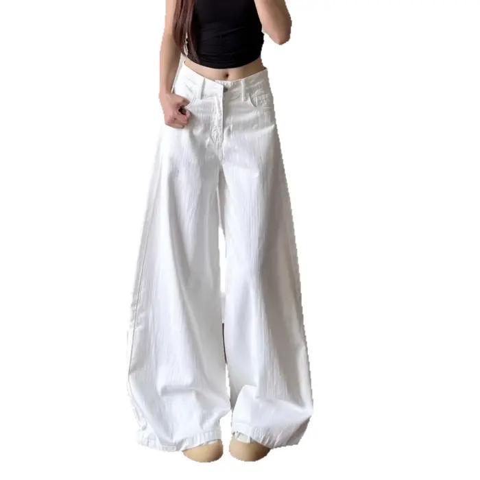 Jeans décontractés blancs taille basse coupe droite ample et large pour femme