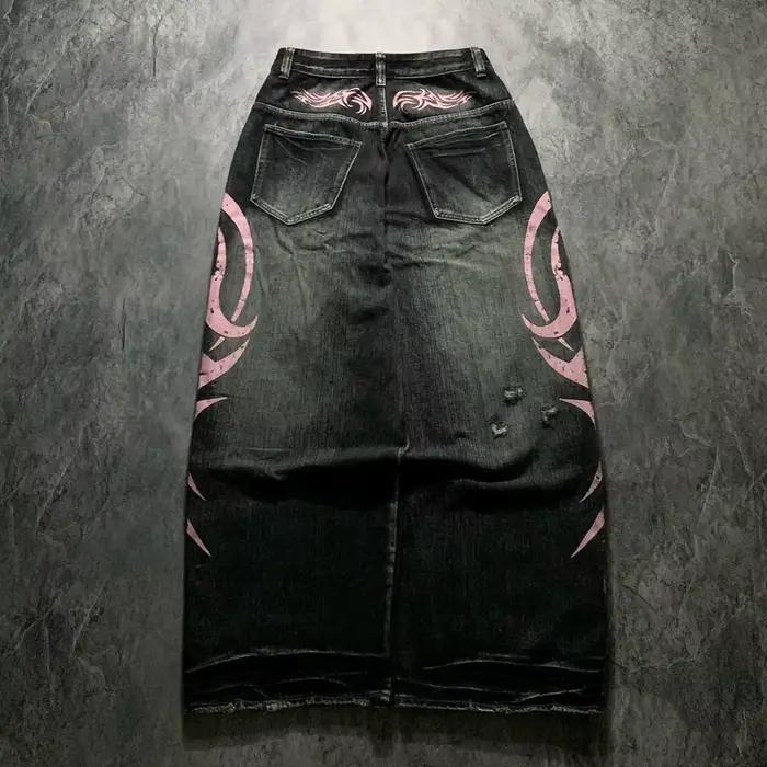 Jean Baggy Vintage Totem Imprimé Taille Haute Homme Polyvalent Style Militaire Harajuku Faire Du Shopping Automne Hiver