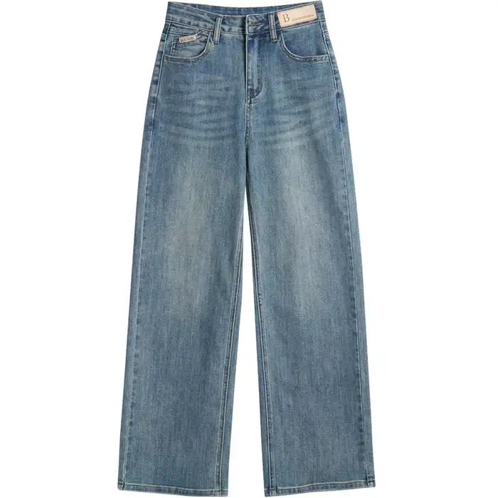 OLrain Jean large taille haute bleu clair pour femme