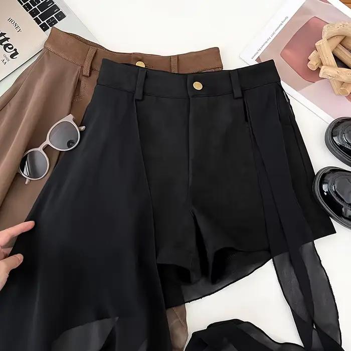 Shorts droits pour femme, coupe ajustée et fine, style Spice Girls, taille haute, polyvalents, coupe en A, hot pants denim polyester printemps été