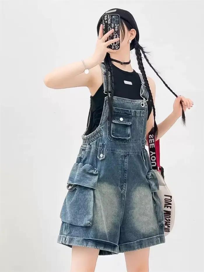 Salopette en jean vintage américaine pour femme