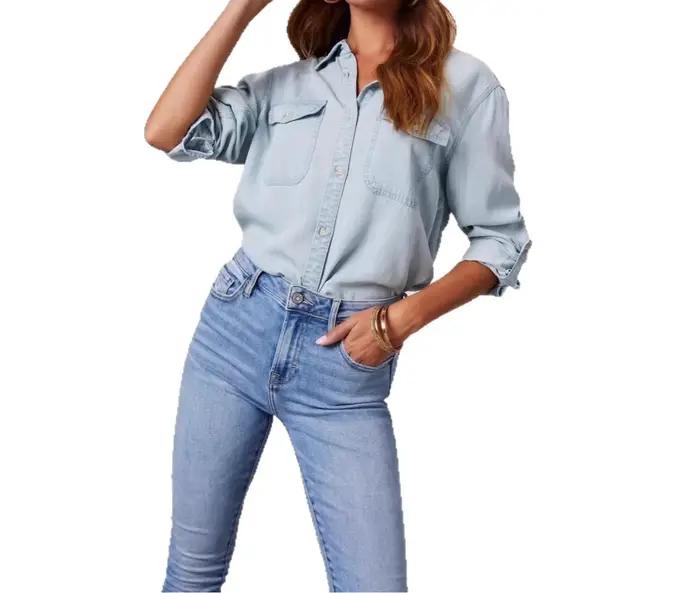 2025 nouvelle chemise en jean automne mode décontracté revers simple boutonnage femmes
