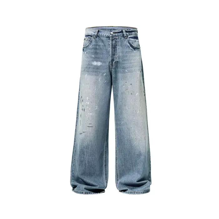Pantalon large et droit unisexe en jean délavé style streetwear