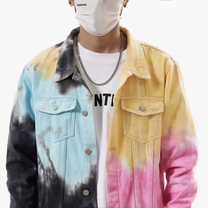 Veste en jean teint par nouage pour hommes