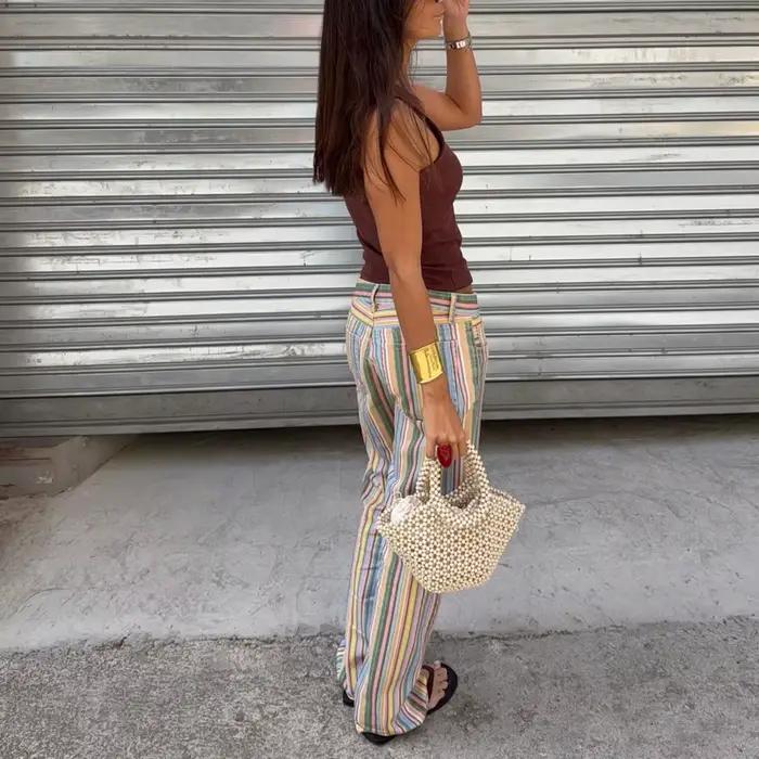 Pantalon en jean rayé taille basse pour femme
