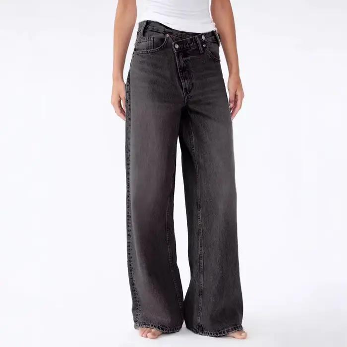 Jeans à jambes larges Sense Design 2025 style décontracté moderne coton denim élastique femme occasionnelles tout l'année