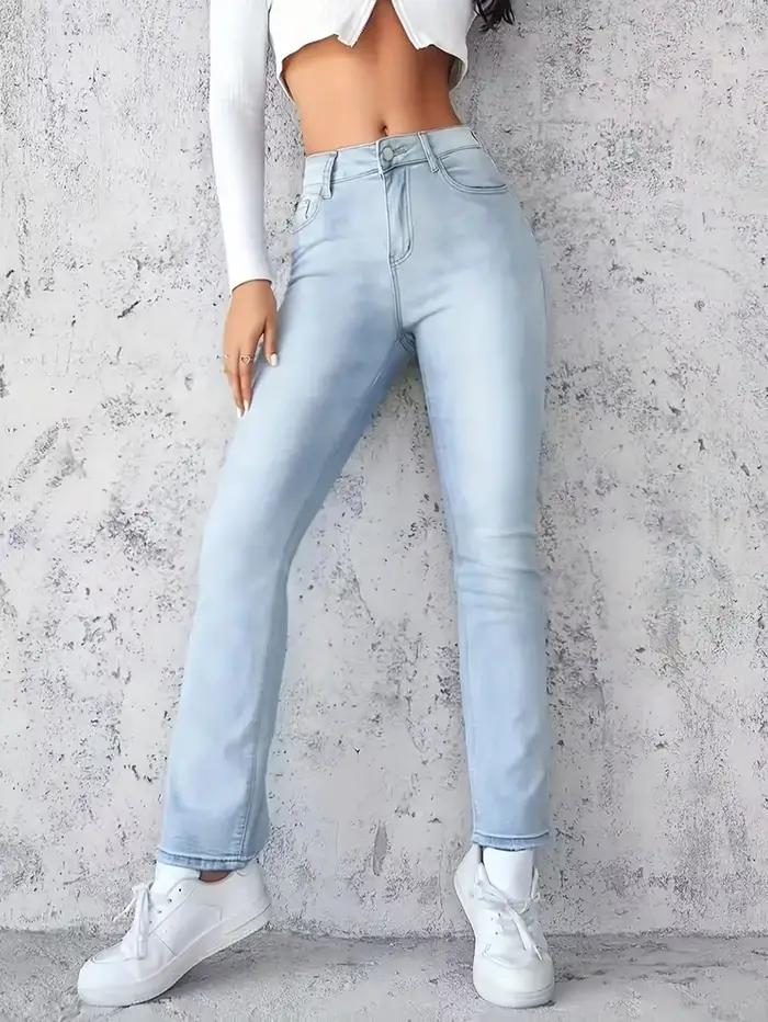 Jean à la mode pour femme Y2k Style bleu pantalon en Denim extensible jambe droite confort taille haute